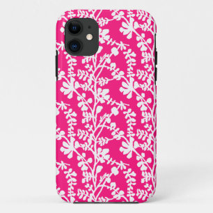 Capa Para iPhone 11 Padrão De Repetição Floral Cor-De-Rosa E Branco