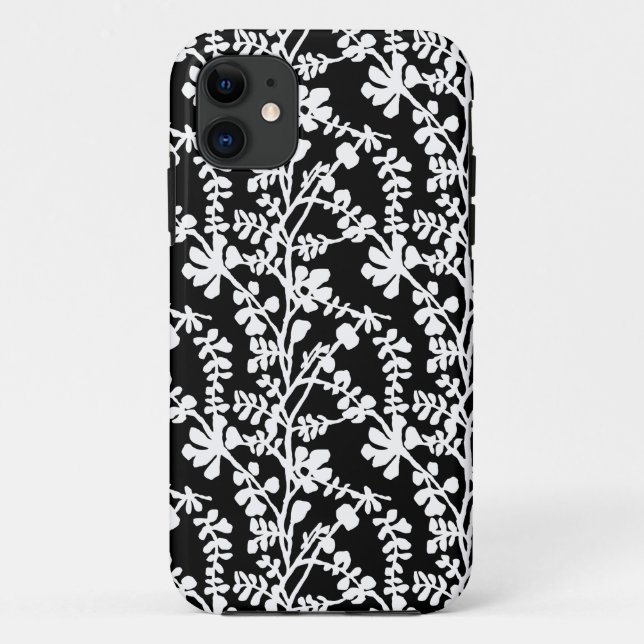 Capa Para iPhone 11 Padrão De Repetição Floral Preto E Branco (Verso)