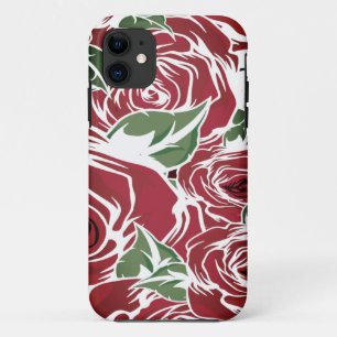Capa Para iPhone 11 Padrão de Rosa de Vintage Elegante - Floral Vermel