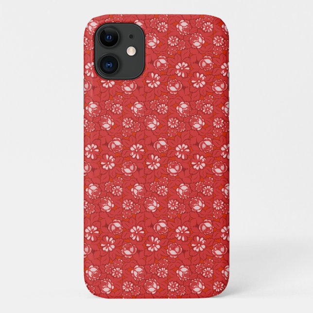 Capa Para iPhone 11 Padrão de rosa em vermelho (Verso)