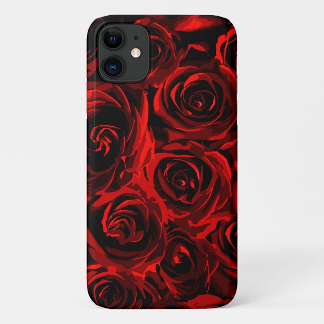 Capa Para iPhone 11 Padrão de Rosas Vermelhas Florais (Verso)