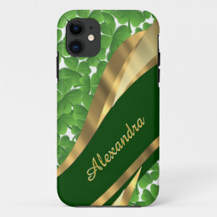 Capa Para iPhone 11 Padrão de shamrock verde irlandês personalizado