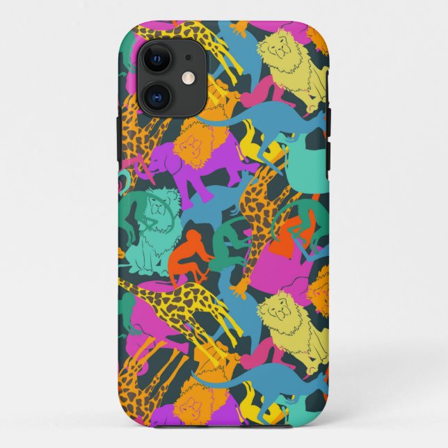 Capa Para iPhone 11 Padrão de Silhouettes Animal (Verso)