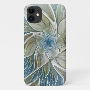 Capa Para iPhone 11 Padrão de Sonho Floral Abstrato Azul Khaki Fracta
