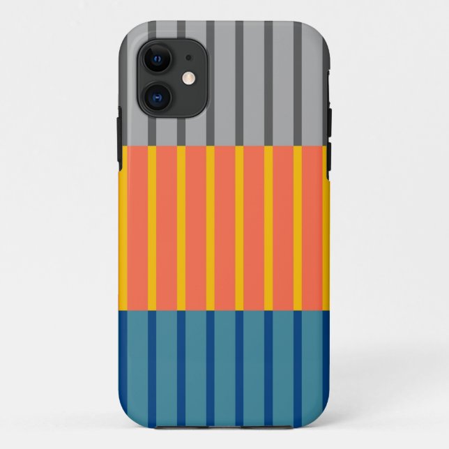 Capa Para iPhone 11 Padrão de Stripes Modernas Azul-cinza (Verso)