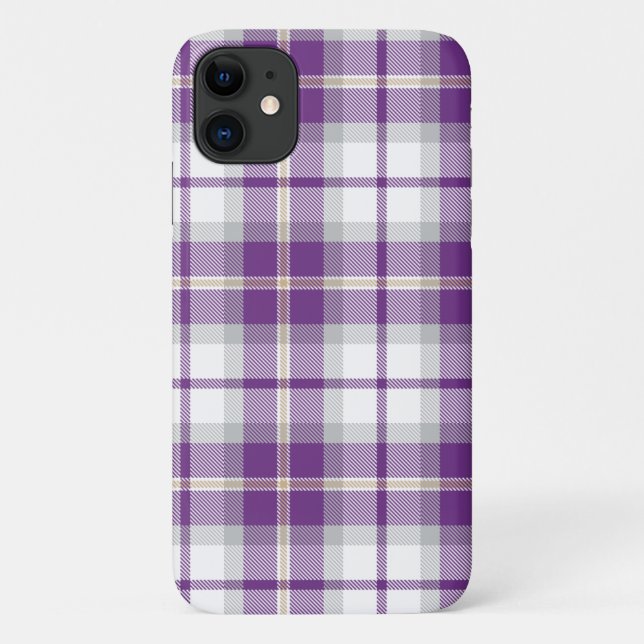 Capa Para iPhone 11 Padrão de Tartan de Xadrez roxa e branca (Verso)