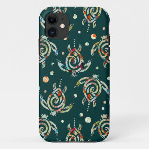 Capa Para iPhone 11 Padrão de Tartarugas Marinhas Xamânicas + sua cor