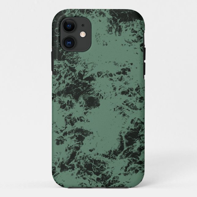 Capa Para iPhone 11 Padrão de textura mármore em preto e verde (Verso)
