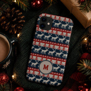 Capa Para iPhone 11 Padrão de tricô Nome Personalizado vermelho e azul