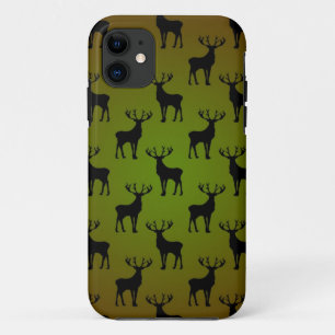 Capa Para iPhone 11 Padrão de Veado Macho em Verde Marrom