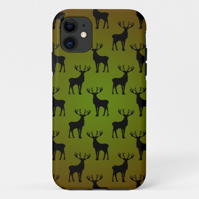 Capa Para iPhone 11 Padrão de Veado Macho em Verde Marrom (Verso)