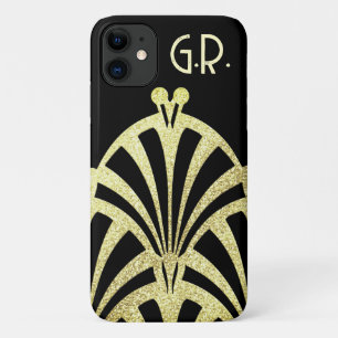 Capa Para iPhone 11 Padrão de ventoinha Art deco ouro preto elegância