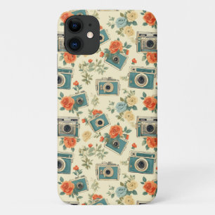 Capa Para iPhone 11 Padrão de Vintage Floral & Camera