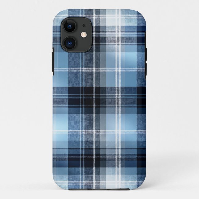 Capa Para iPhone 11 Padrão de Xadrez Azul Clássico - Trendy Tartan Des (Verso)