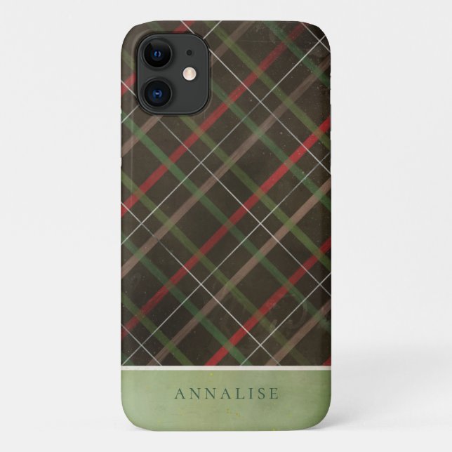 Capa Para iPhone 11 Padrão de Xadrez de inverno escuro pintado (Verso)