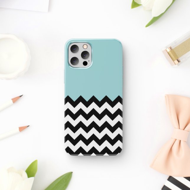 Capa Para iPhone 11 Padrão de ziguezague preto e branco, Chevron, azul (Criador carregado)