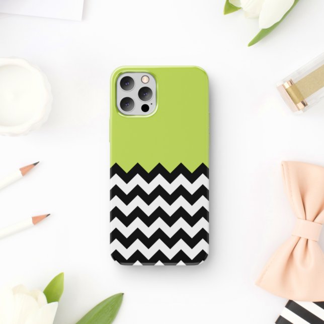 Capa Para iPhone 11 Padrão de ziguezague preto e branco, Chevron, verd (Criador carregado)