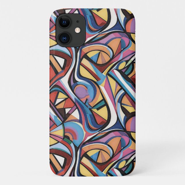 Capa Para iPhone 11 Padrão digital geométrico abstrato moderno 48 (Verso)