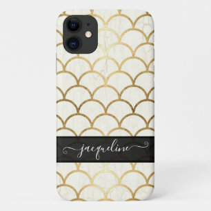 Capa Para iPhone 11 Padrão Dourado de Shell Preto Branco da Deco da A