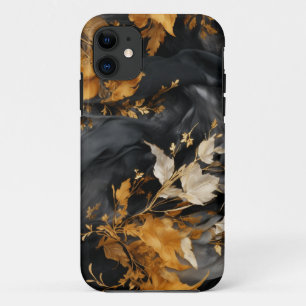 Capa Para iPhone 11 Padrão Dourado Floral Elegante Preto
