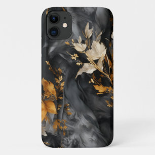 Capa Para iPhone 11 Padrão Dourado Floral Elegante Preto