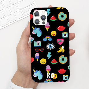 Capa Para iPhone 11 Padrão Emojis de Ícones Negros Divertidos