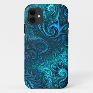 Capa Para iPhone 11 Padrão Espiral Azul e Teal Colorida do abstrato