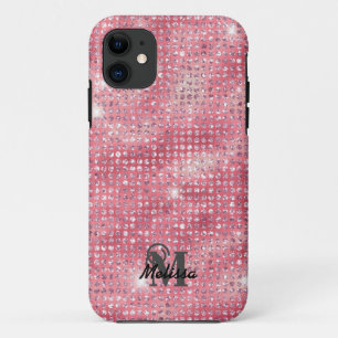 Capa Para iPhone 11 Padrão Estendido de Diamante Rosa Elegante