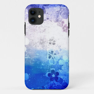 Capa Para iPhone 11 Padrão floral azul de cor verde-vírgula