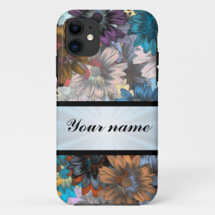 Capa Para iPhone 11 Padrão floral azul e castanho