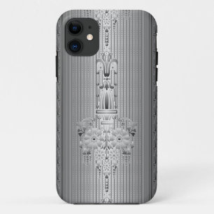 Capa Para iPhone 11 padrão floral barroco com borda cinza