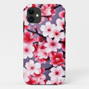 Capa Para iPhone 11 padrão floral cor-de-rosa cereja