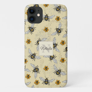 Capa Para iPhone 11 Padrão Floral de Abelhas Amarelas de Verão