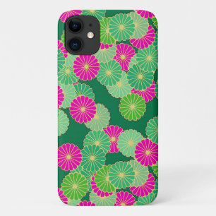 Capa Para iPhone 11 Padrão floral de Art Deco - tons verdes, fúcsia