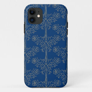 Capa Para iPhone 11 Padrão Floral de efeito Dourado na moda no Azul Es