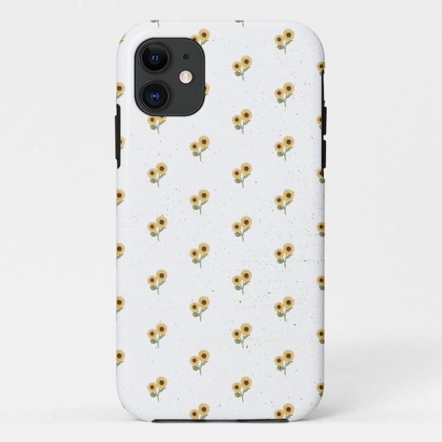 Capa Para iPhone 11 Padrão Floral de Girassol Verde Design Minimalista (Verso)