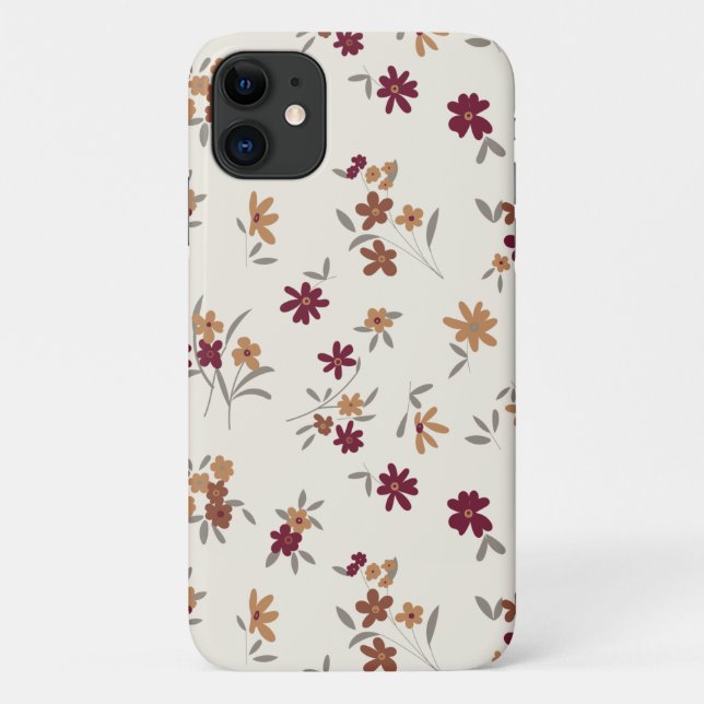 Capa Para iPhone 11 Padrão Floral de Maroon Dourado da Daît (Verso)