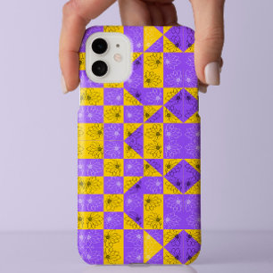 Capa Para iPhone 11 Padrão floral do prato de xadrez com ouro roxo