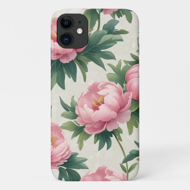 Capa Para iPhone 11 Padrão Floral Elegante Pink Peony - Botão Eterno (Verso)
