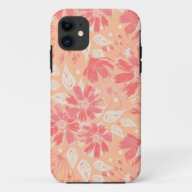 Capa Para iPhone 11 Padrão floral em tons de pêssego modernos (Verso)