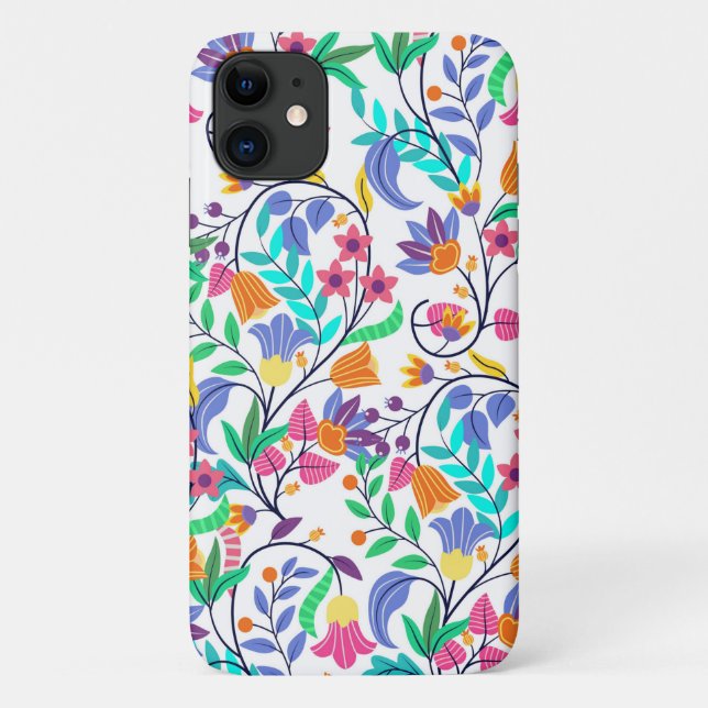 Capa Para iPhone 11 Padrão Floral Exótico Colorido (Verso)