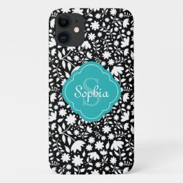Capa Para iPhone 11 Padrão Floral Preto Monograma Quatrefoil