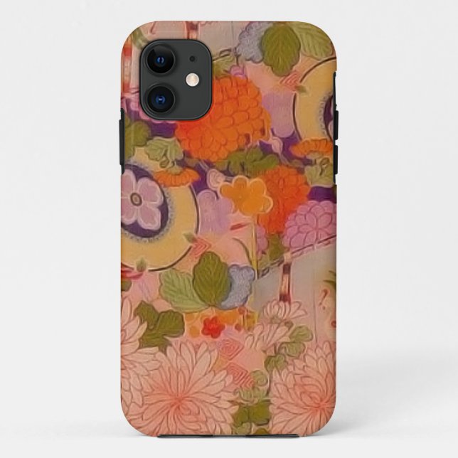 Capa Para iPhone 11 Padrão Floral Rosa de Flor Kimono (Verso)