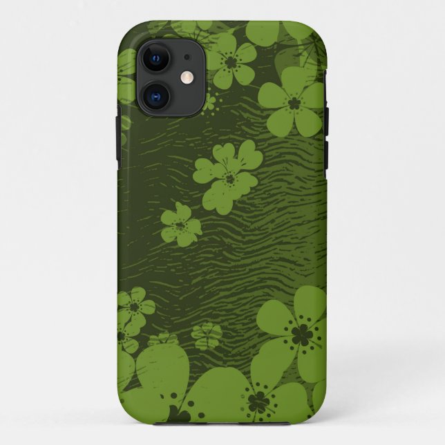 Capa Para iPhone 11 Padrão floral verde (Verso)
