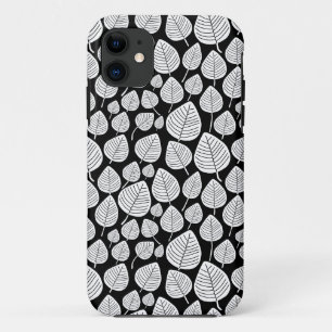 Capa Para iPhone 11 Padrão Folha 02 - Branco sobre Preto