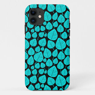 Capa Para iPhone 11 Padrão Folha 02 - Ciano em preto