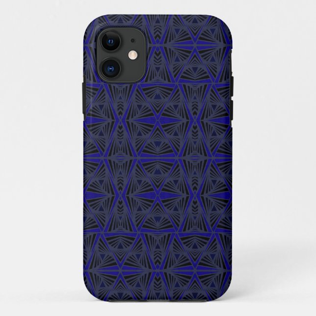 Capa Para iPhone 11 Padrão geométrico azul e preto. (Verso)