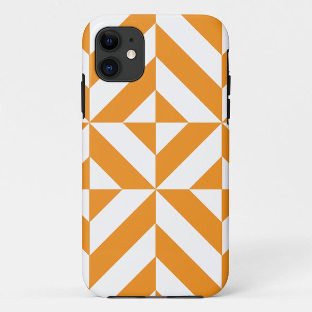 Capa Para iPhone 11 Padrão Geométrico de Deco de Laranja Queimado (Verso)