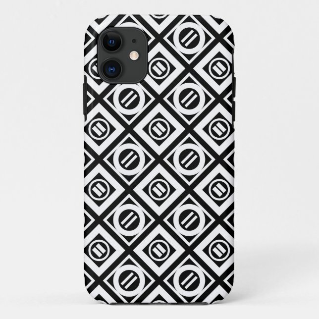 Capa Para iPhone 11 Padrão Geométrico de Sinal Branco Igual em Preto (Verso)