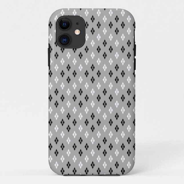 Capa Para iPhone 11 padrão geométrico fino cinza preto e branco (Verso)